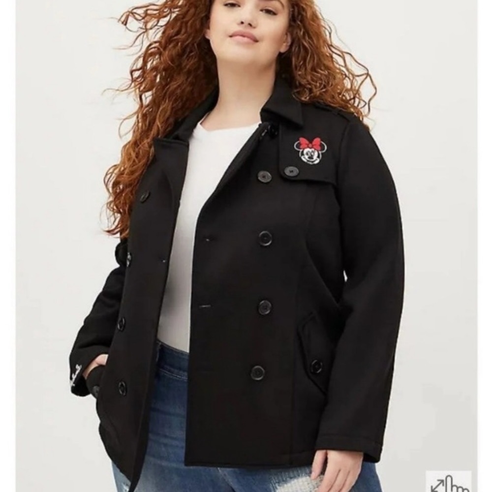Torrid Minnie Mouse black knit pea coat jacket 2X 18/20 NWT Plus size Disney